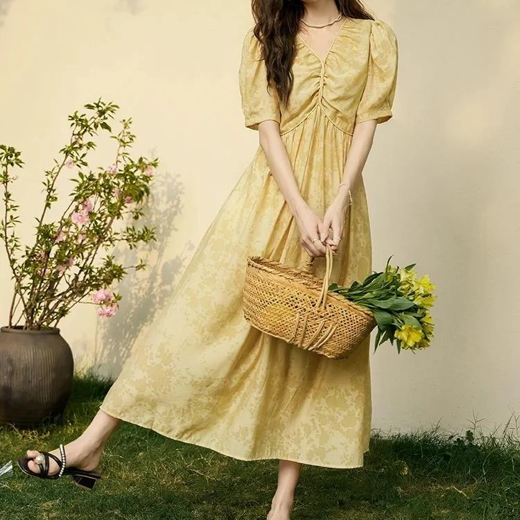 Elegant V-Neck Chiffon Floral Dress Tunics Leisure comfortable