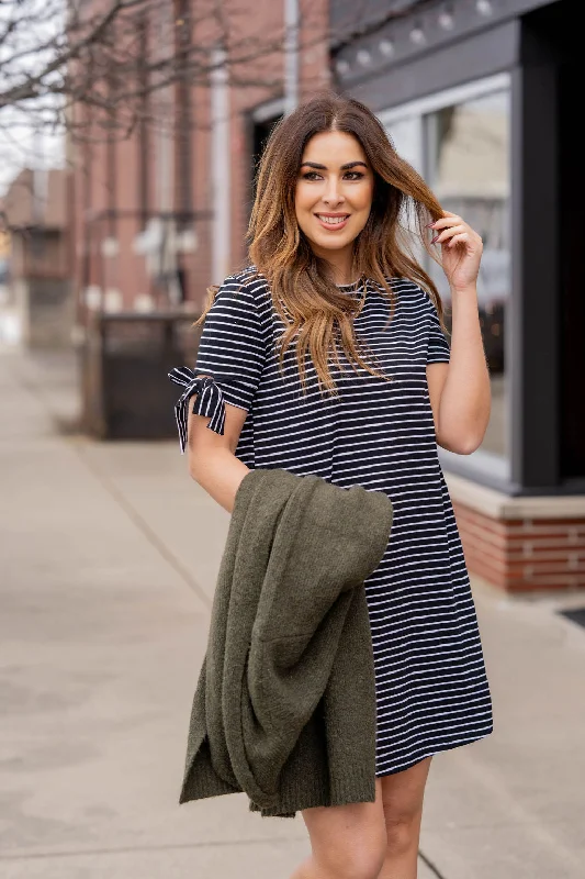 Striped Tie Sleeve Tee Dress Tunics Exclusive limited