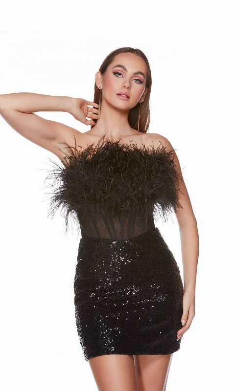 Sheer-Waist Feather Sequin Short Party Dress 4799 Tunics Sale discount