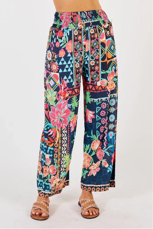 Lula Life Delphi Pant Print Comfortable Pleated Pants