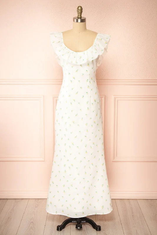 Eddie White | Long Dress w/ Floral Print Turtleneck Warm Winter