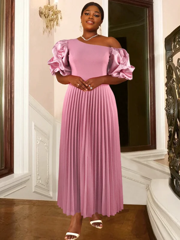 AOMEI Pleated Cold Shoulder Maxi Party Dress Tunics Fashionable trendy