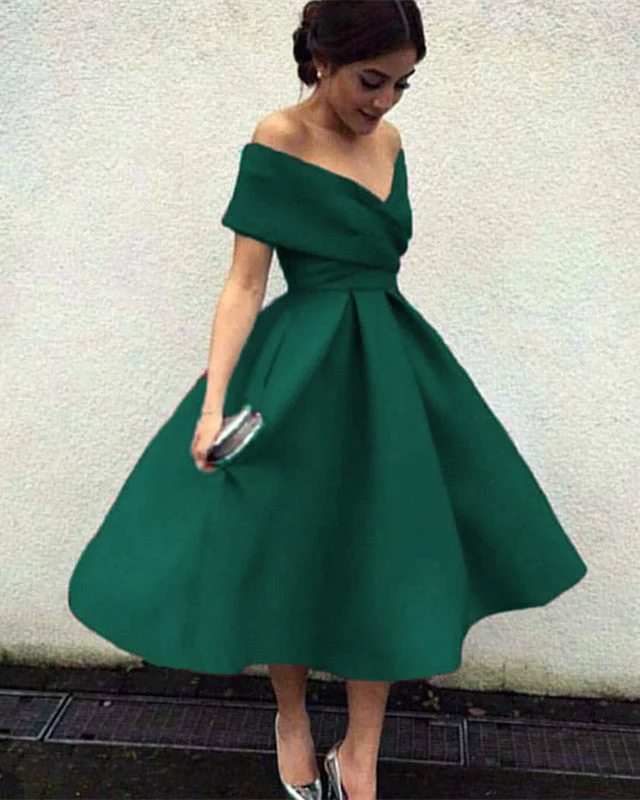 Vintage 1950s Style V-neck Off The Shoulder Tea Length Ball Gowns Party Dresses Tunics Wedding white Vintage 1950s Style V-neck Off The Shoulder Tea Length Ball Gowns Party Dresses Tunics Wedding white