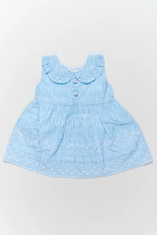 Baby Cotton Newborn Dress with Light Blue Embroidered Detailing Tunics Fashionable chic Baby Cotton Newborn Dress with Light Blue Embroidered Detailing Tunics Fashionable chic