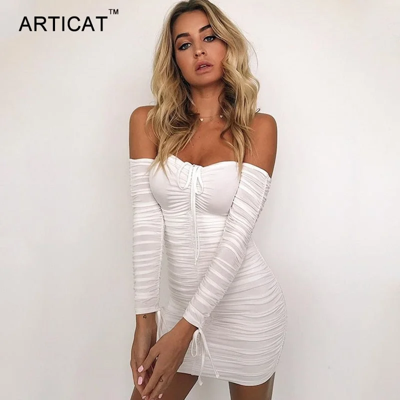 Articat Women Autumn Winter Bandage Dress 2018 Sexy Party Dresses Cowl Neckline Elegant