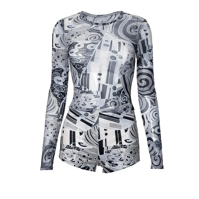 Long sleeve abstract mesh see through pant set Slim-Fit Khaki Pants