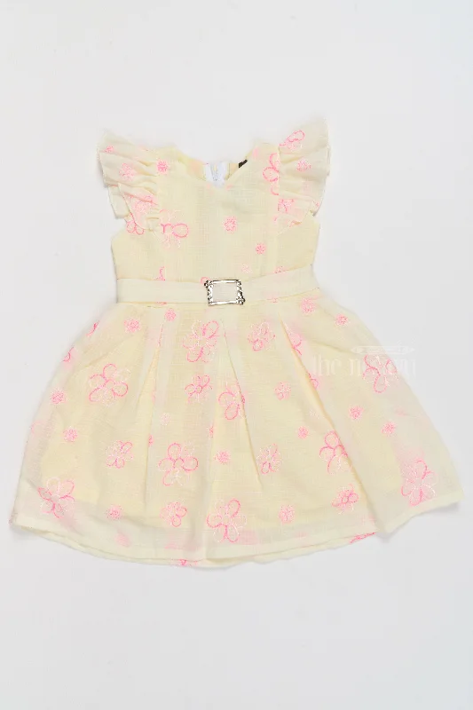 Cotton Stitched Dresses for Girls with Delicate Floral Embroidery and Ruffled Sleeves Cowl Neckline Elegant Cotton Stitched Dresses for Girls with Delicate Floral Embroidery and Ruffled Sleeves Cowl Neckline Elegant