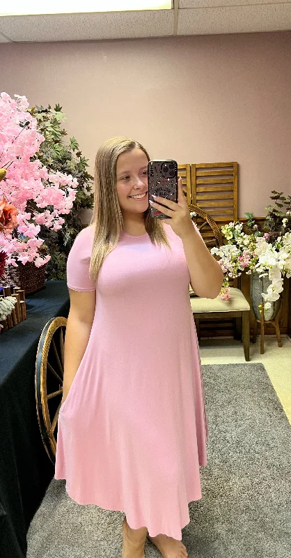 Short Sleeve Pink Dress sweetheart Neckline Romantic