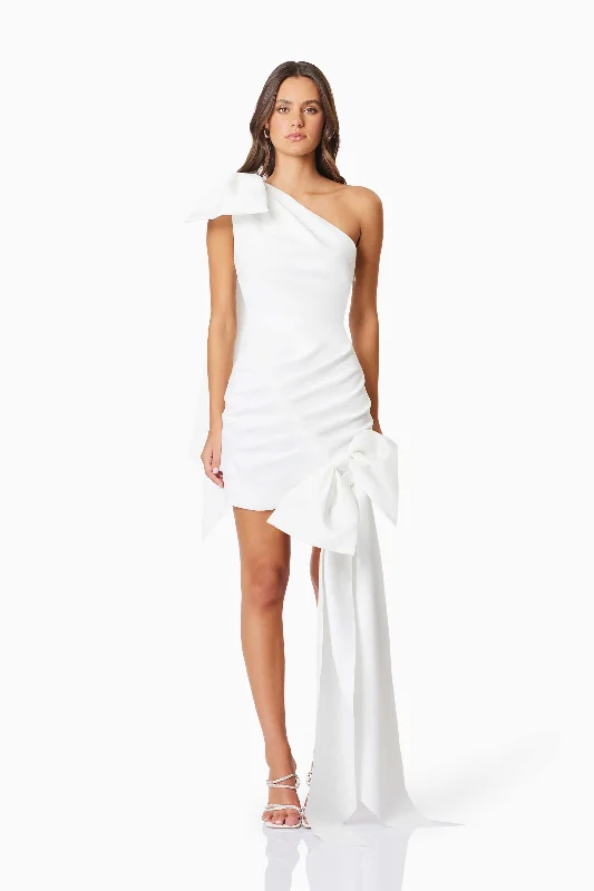 Bethany Mini Bow Party Dress In White Tunics Velvet soft
