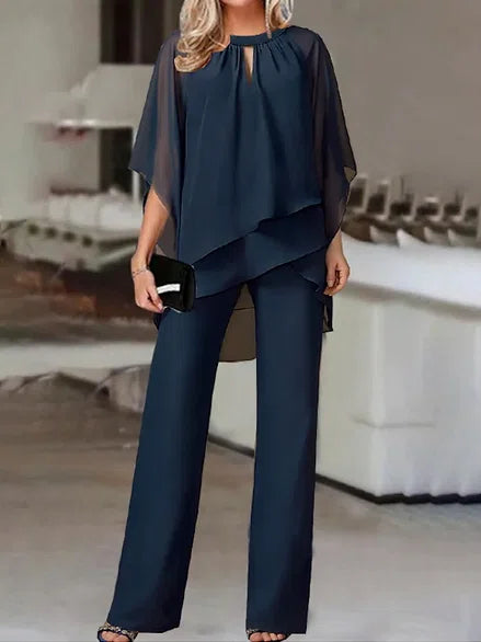 Navy Cold Shoulder Ruffled Tiered Top and Pants Two Piece Set Lightweight Jogger Pants Navy Cold Shoulder Ruffled Tiered Top and Pants Two Piece Set Lightweight Jogger Pants