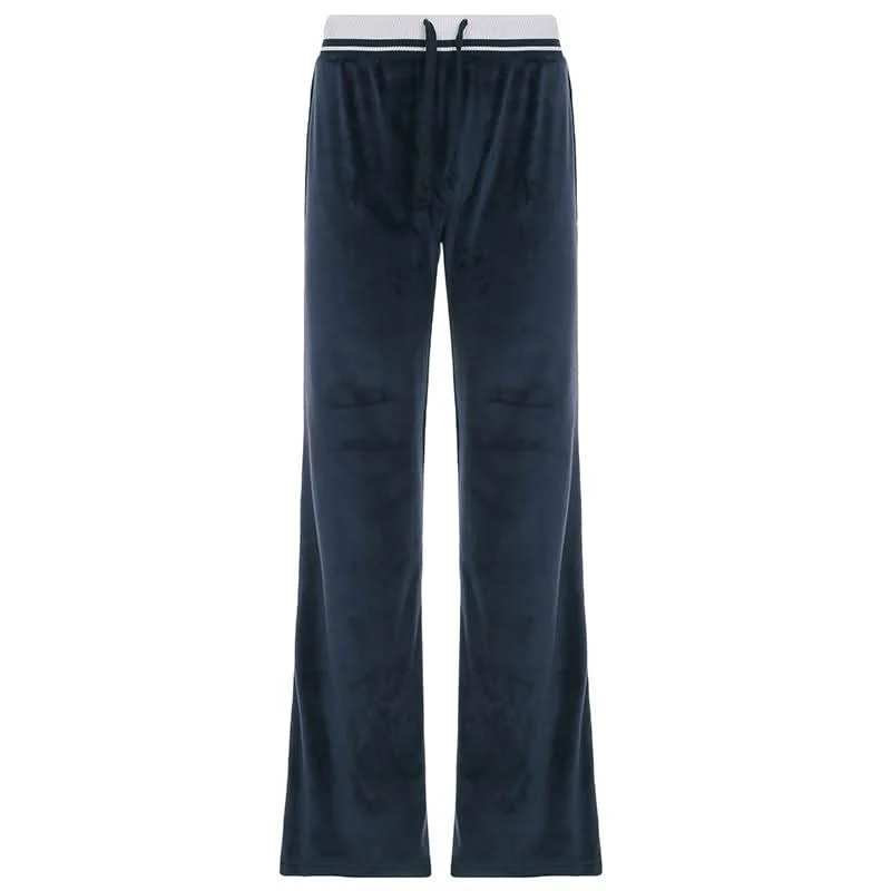 Velvet knitted patchwork self tie low rise pant Slim Fit Casual Pants
