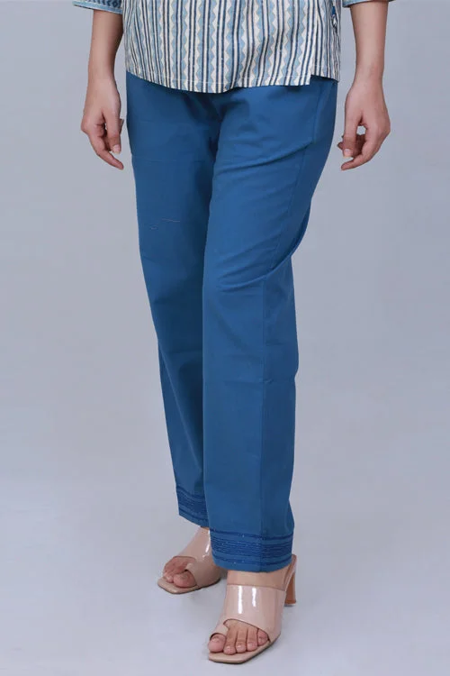 Dharan 'Blue Sequins Pant' Solid textured Pants Classic Chino Pants