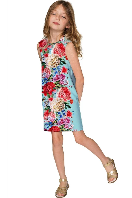Amour Adele Blue Floral Print Chic Shift Party Dress - Girls Tunics Plaid country