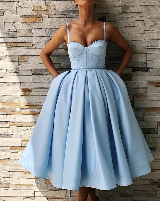 Spaghetti Straps Sweetheart Satin Tea Length Ball Gown Party Dresses Crew Neckline Casual Spaghetti Straps Sweetheart Satin Tea Length Ball Gown Party Dresses Crew Neckline Casual