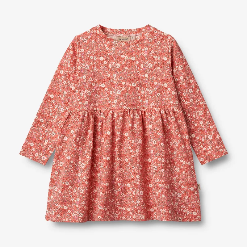 Jersey Dress L/S Sessa - coral flowers Boat Neckline Classic