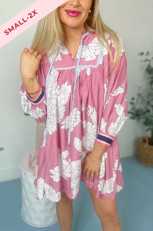 Christi Floral Front Tie Closure Dress Tunics Distressed trendy