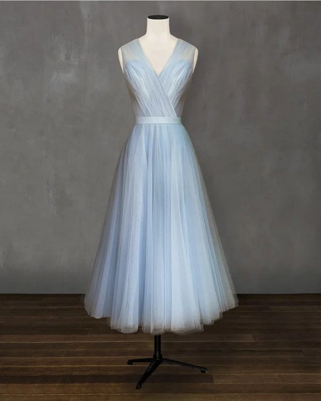 Elegant Pleated Tulle Midi Prom Party Dresses Chiffon Maxi Beach