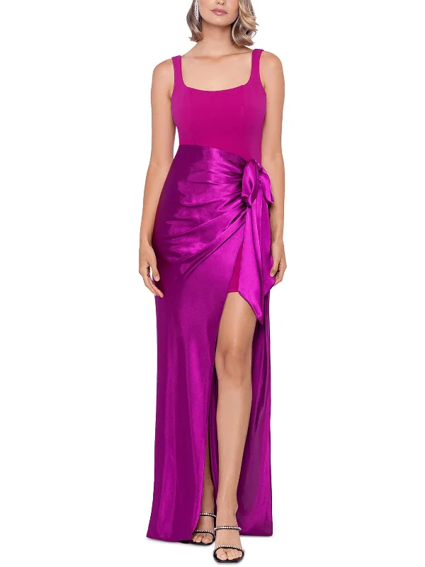 Womens Satin Ruched Evening Dress Tunics Bridal satin