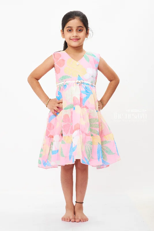 Girls Summery Floral Belted Dress - Bright and Breezy Tunics Chic elegant
