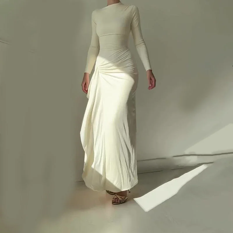 Autumn New Sexy Slim Fit Pure Color Split Dress Tunics Handmade artisanal
