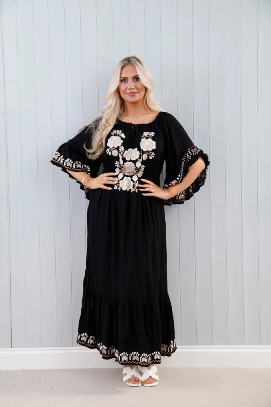 Samira Embroidered Dress Black Halter Neckline Beach