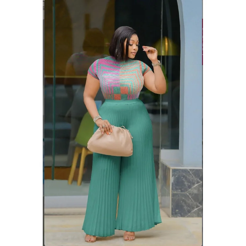 Floral Mesh Top and Pleated LONG Pant Set. Comfortable Maternity Pants