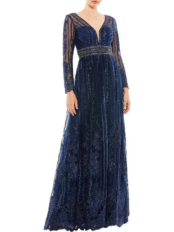 Womens Floral Embroidered Evening Dress Boatneck Modish Everyday