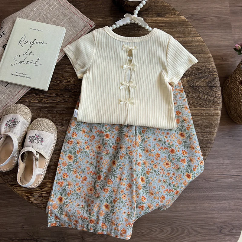 Cute Baby Girl Short Sleeve Wide Leg Pants Suit Modern Skinny Pants