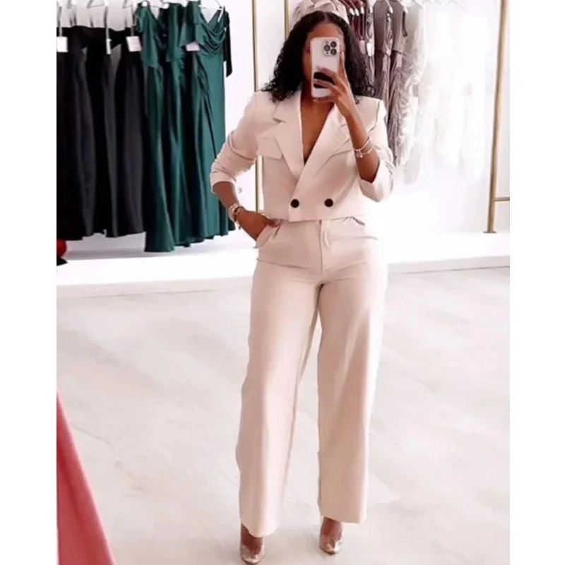 High Waisted Pant & Crop Blazer set Fashionable Button-Up Pants