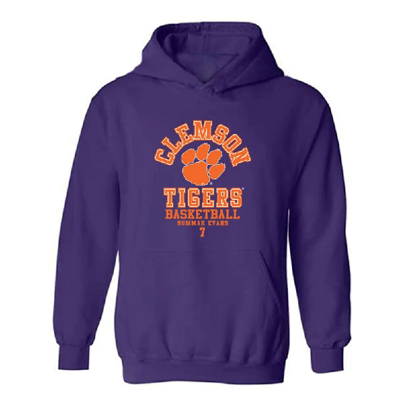 Clemson - NCAA Women's Basketball : Summah Evans - Classic Fashion Shersey Hooded Sweatshirt Hoodie with Hidden Zipper Minimalist Clean Clemson - NCAA Women's Basketball : Summah Evans - Classic Fashion Shersey Hooded Sweatshirt Hoodie with Hidden Zipper Minimalist Clean