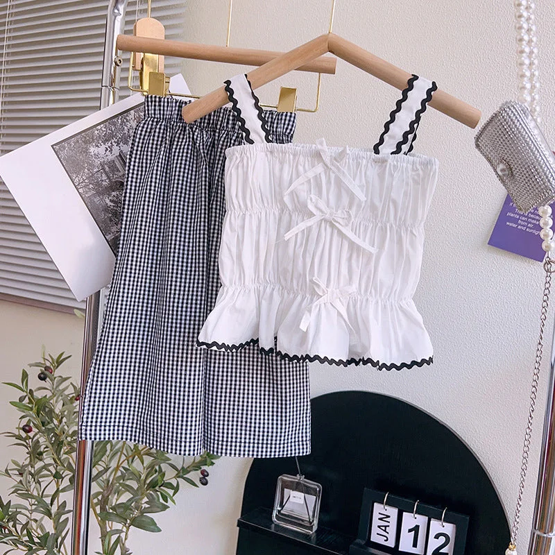 Summer Suspender Top Loose Pant Two Piece Set Elegant Palazzo Trousers