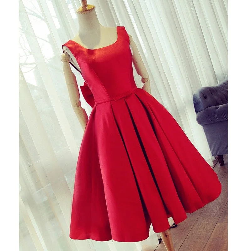 Red Satin Bow Back Party Dresses Tunics Top Casual