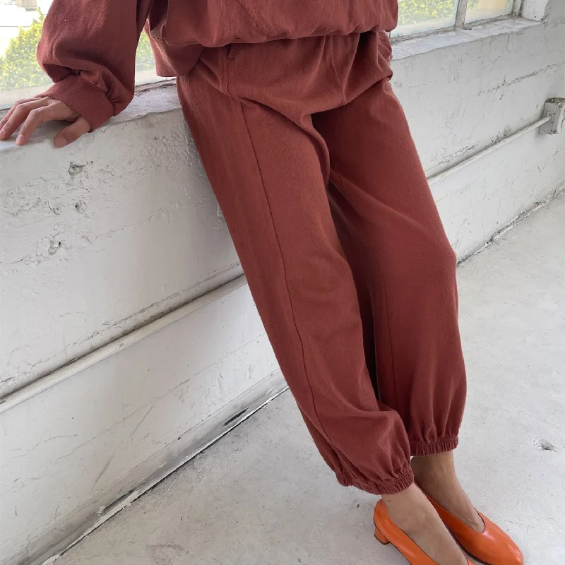 Womens Cotton Balloon Pants - Brick Cozy Knit Pants