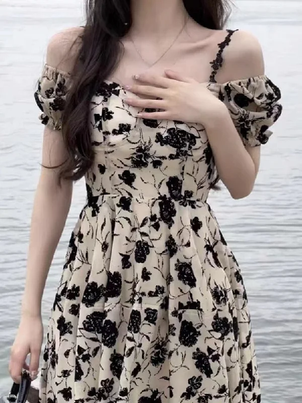 Evening Party Dress Women Casual Short Sleeve Floral Midi Dress Female Summer Vintage Elegant One Piece Dress Korean Chic Tunics Trendy modern Evening Party Dress Women Casual Short Sleeve Floral Midi Dress Female Summer Vintage Elegant One Piece Dress Korean Chic Tunics Trendy modern