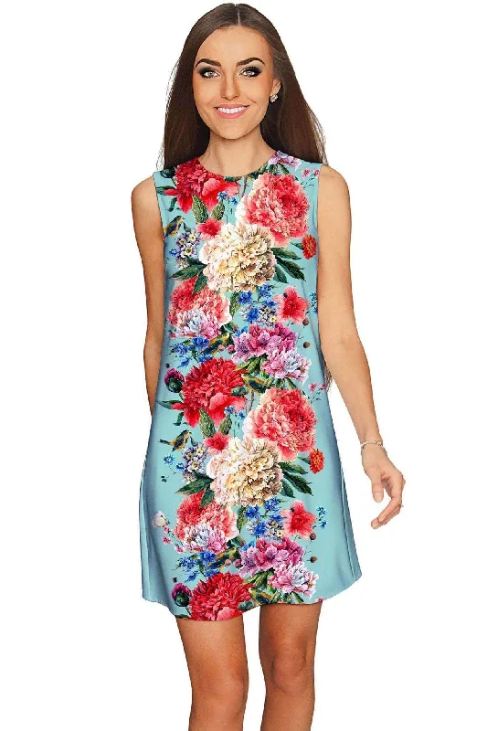 Amour Adele Blue Vintage Floral Shift Party Dress - Women Tunics Polka dots