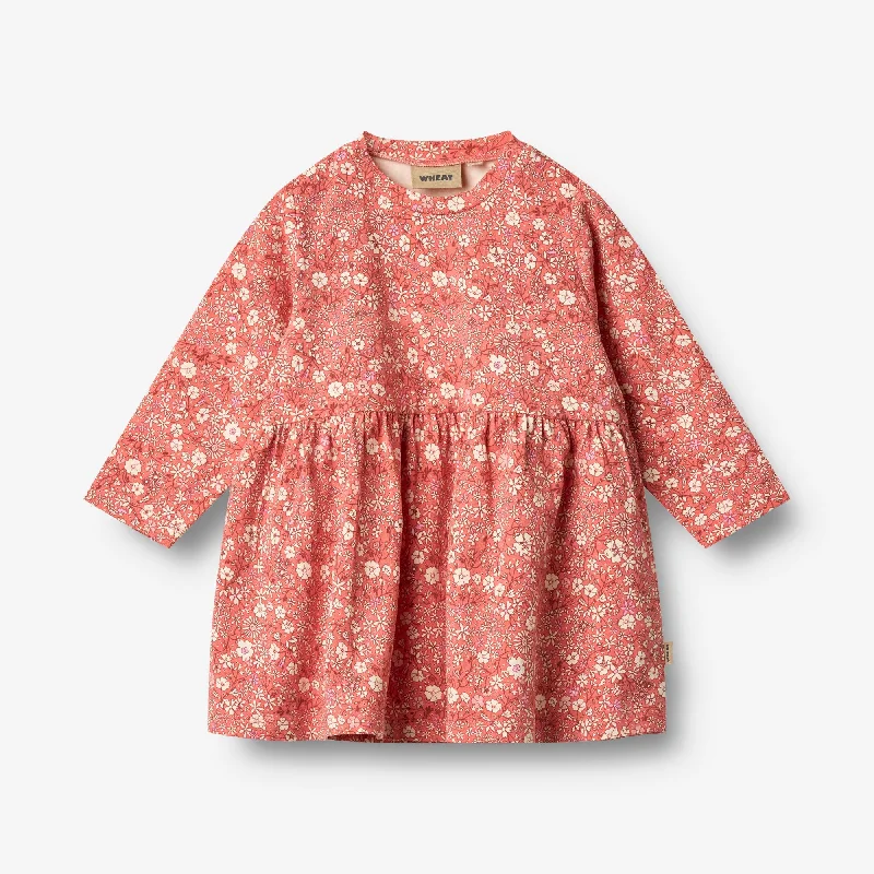 Jersey Dress L/S Sessa - coral flowers Boatneck Modish Everyday
