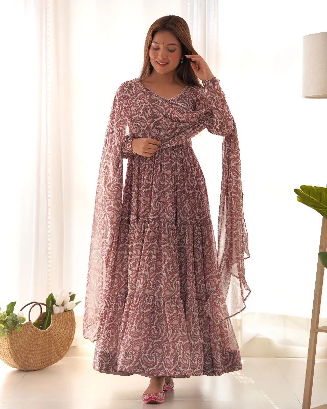 Lorenvalley Women Pure Soft Faux Georgette Floral Print Fully Flair Anarkali Kurta Pant With Dupatta Set - Peach Soft Cotton Pants Lorenvalley Women Pure Soft Faux Georgette Floral Print Fully Flair Anarkali Kurta Pant With Dupatta Set - Peach Soft Cotton Pants