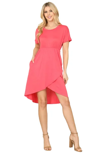 Cinched Waist Solid Tulip Dress Coral -  Pack of 7 Tunics stripes playful