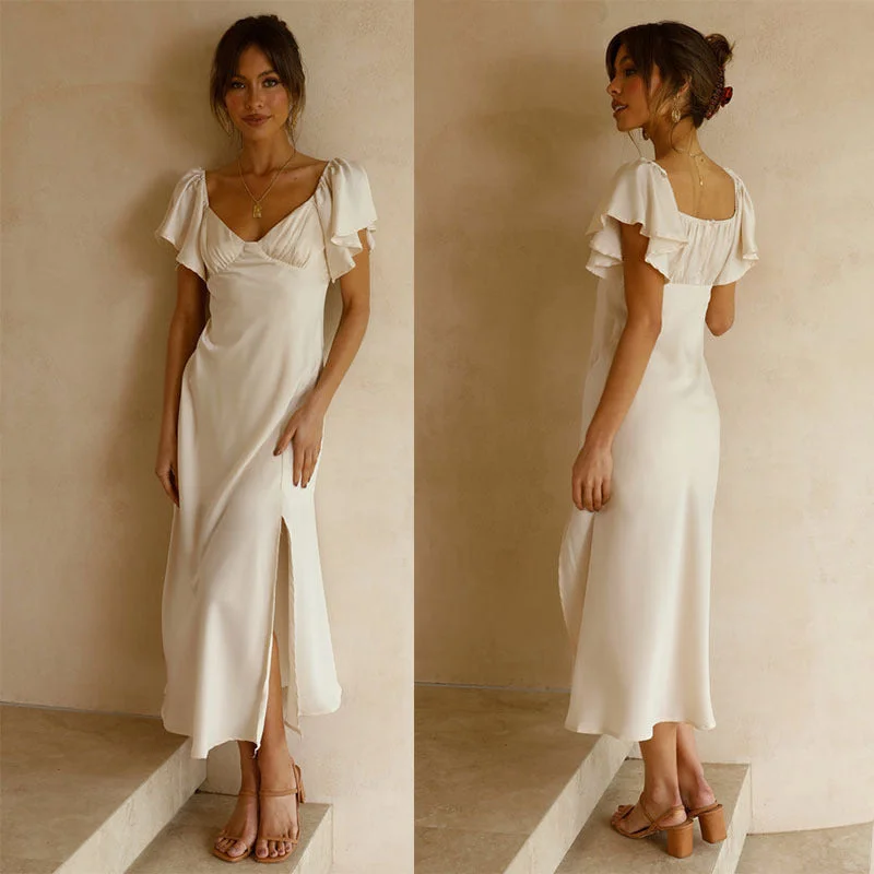 Champagne Colored Satin Covered Simple Dress Tunics Velvet soft