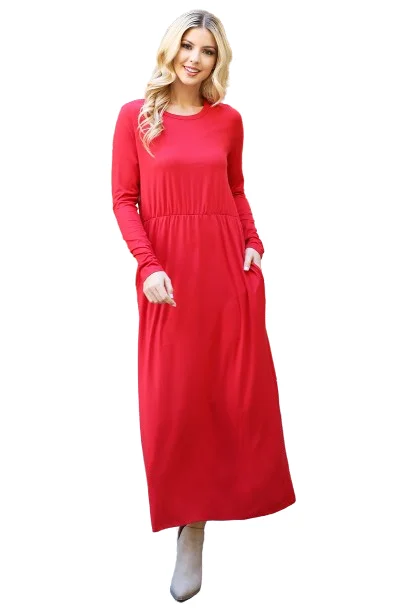 Solid Quarter Sleeve Elastic Waist Dress Mauve Red -  Pack of 6 Tunics Plaid country