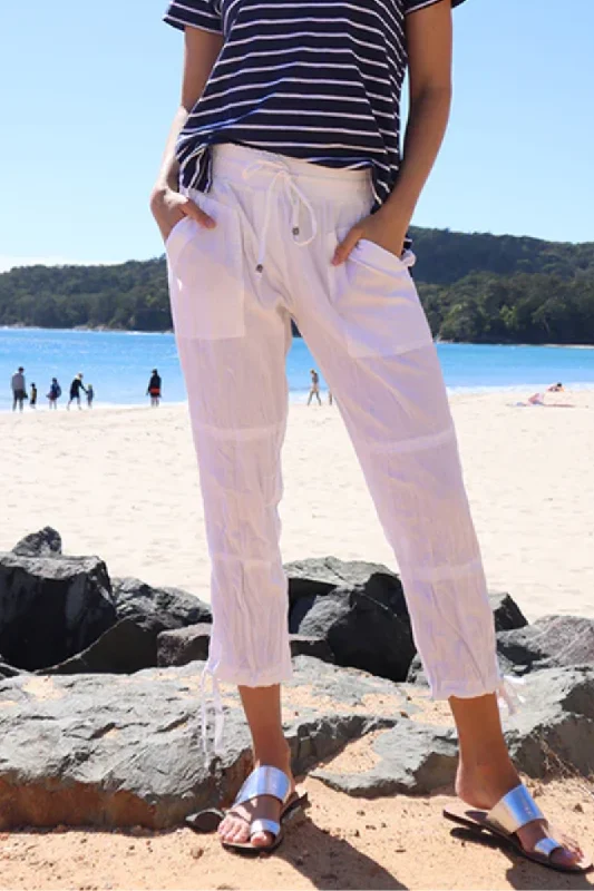 Lula Life Beach Pant White Cozy Fitted Pants
