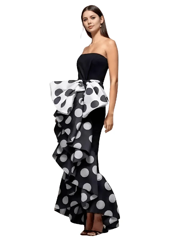Women's British Style Bow-Embellished Pleated Polka Dot Strapless Dress Sleeveless Elegant Evening Dresses Tunics Sophisticated sleek
