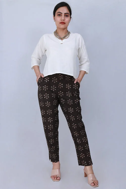 Dharan 'Kashish Narrow Pant' Brown Block printed Narrow Pant Wide-Legged Palazzos