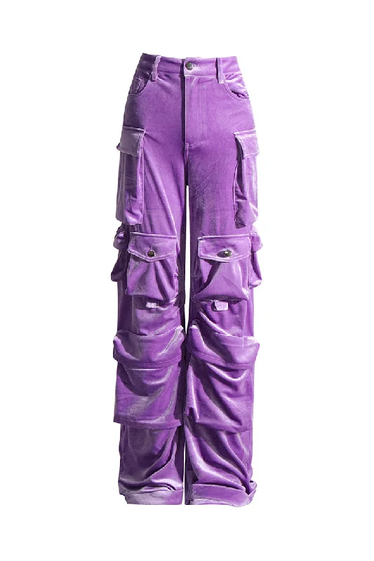 Street Style Solid Color Cargo Pocket Low Rise Wide Leg Velvet Pants Stylish Slim Trousers Street Style Solid Color Cargo Pocket Low Rise Wide Leg Velvet Pants Stylish Slim Trousers