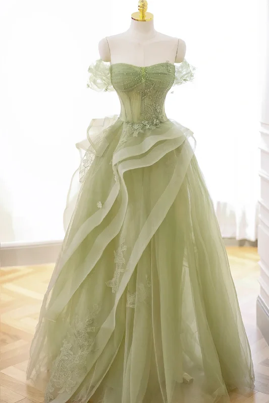 Green Tulle Lace Long Prom Dress with Corset, Green Formal Party Dress Tunics Cozy soft Green Tulle Lace Long Prom Dress with Corset, Green Formal Party Dress Tunics Cozy soft