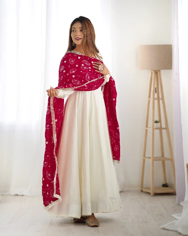 Lorenvalley White Vichitra Silk Fabric Fully Flared Anarkali Pant With Dupatta Set Elegant Dress Pants Lorenvalley White Vichitra Silk Fabric Fully Flared Anarkali Pant With Dupatta Set Elegant Dress Pants