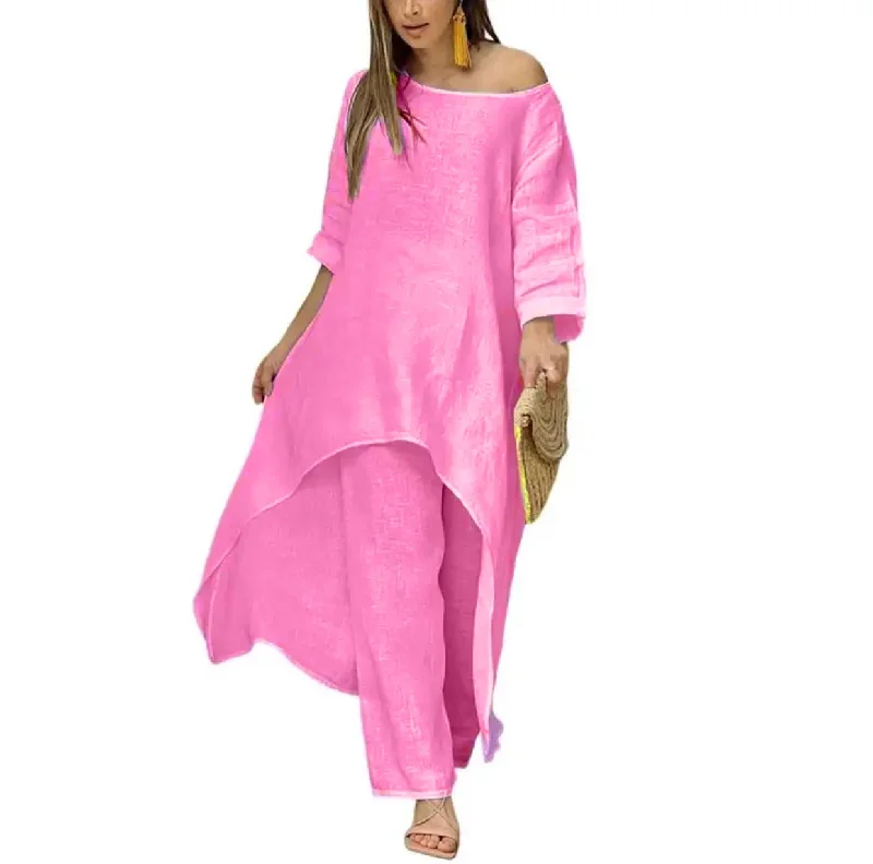Women Casual 2 Piece Set O-Neck Long Sleeve Top and Wide Leg Pants 2XL B-54276 Stylish Casual Pants Women Casual 2 Piece Set O-Neck Long Sleeve Top and Wide Leg Pants 2XL B-54276 Stylish Casual Pants