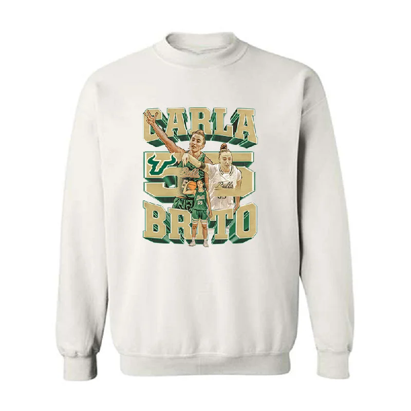 USF - NCAA Women's Basketball : Carla Brito - Player Collage Crewneck Sweatshirt Hoodie with Color Block Contrast Stylish USF - NCAA Women's Basketball : Carla Brito - Player Collage Crewneck Sweatshirt Hoodie with Color Block Contrast Stylish