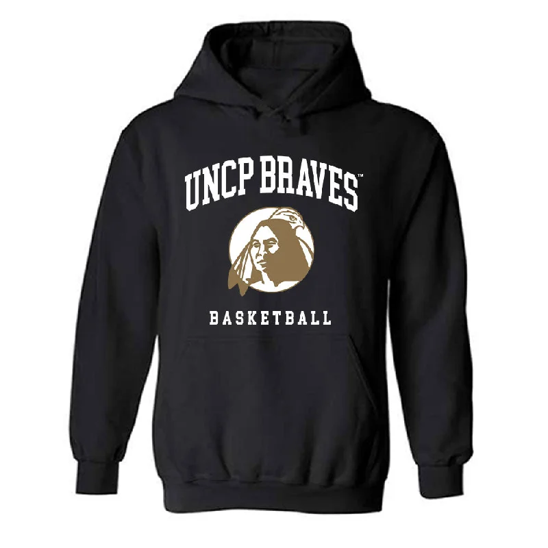 UNC Pembroke - NCAA Women's Basketball : Zaria Clark - Classic Shersey Hooded Sweatshirt Hoodie with Pattern Geometric Abstract UNC Pembroke - NCAA Women's Basketball : Zaria Clark - Classic Shersey Hooded Sweatshirt Hoodie with Pattern Geometric Abstract