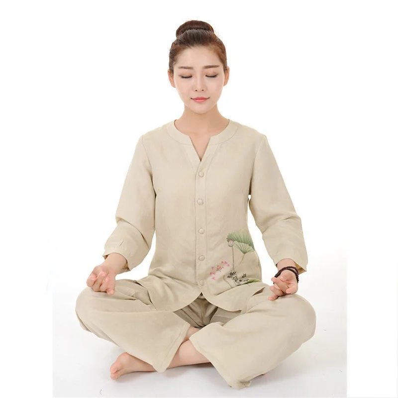 Women Yoga Clothes Sets Cotton Meditation Clothing Shirt and Pants 2pcs/set Chinese Dress Comfortable Maternity Pants